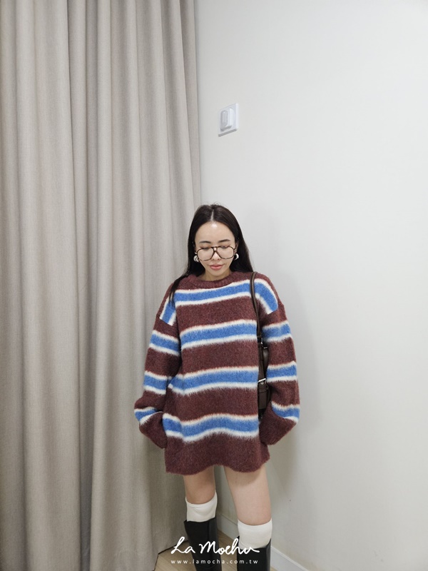 圓領混色條紋羊毛衣